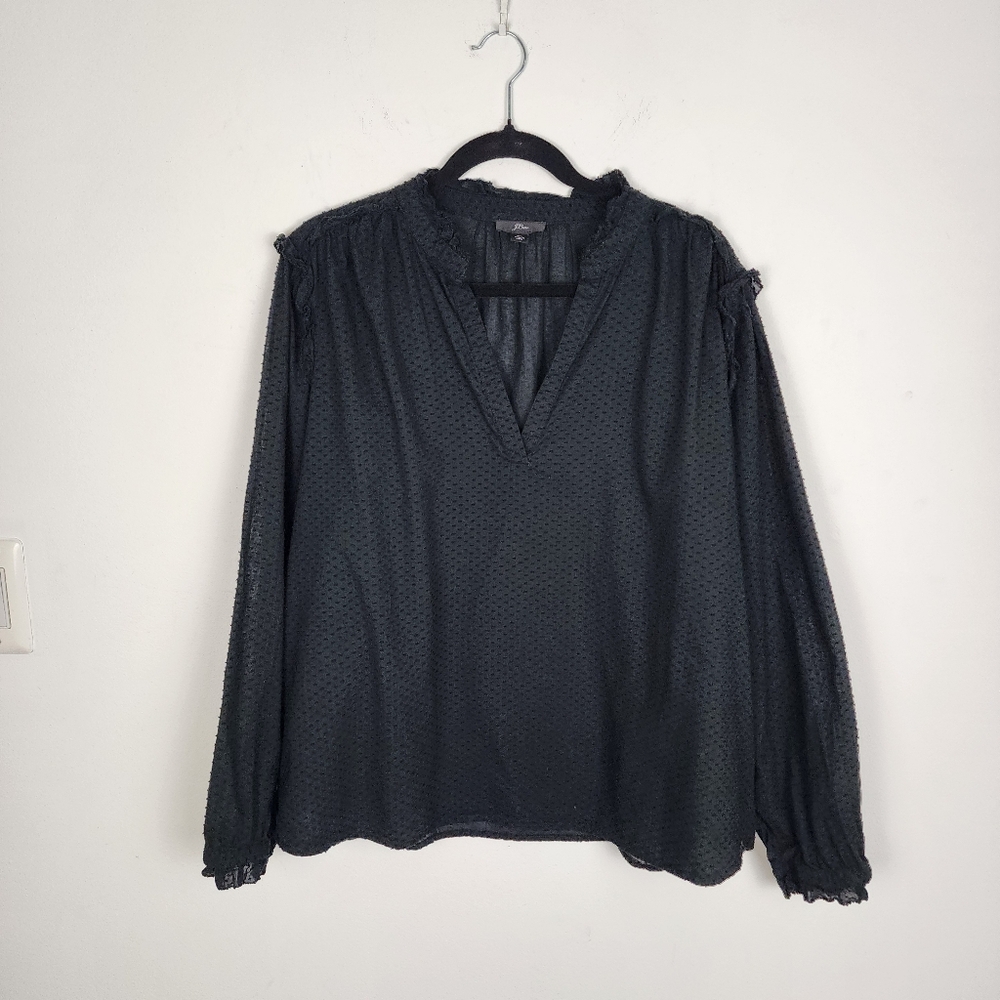 J.Crew Black Cotton Swiss Dot Top V-neck Popover Blouse Shirt Ruffles Size 3X - Picture 5 of 14